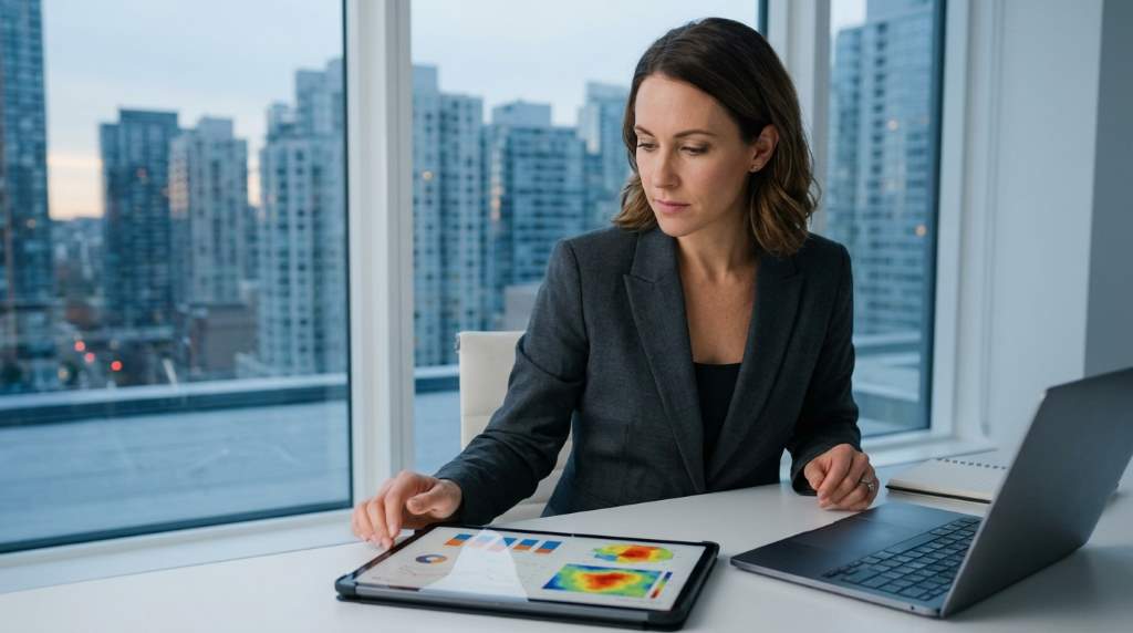 Real estate marketing plan flowchart on a digital tablet
