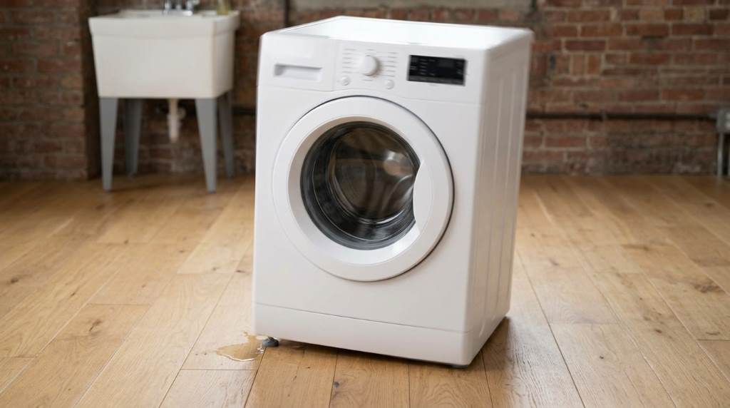 Reinforced wooden floor under a washing machine